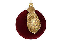 Набор (12шт.) ёлочных шаров с декором Перо 8см, цвет - красный с золотом