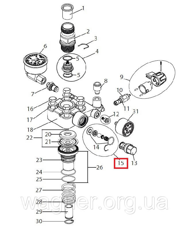 Выходной клапан в сборе вкл. поз. 14 на Wagner SF 23 Pro - фото 3 - id-p1677968110