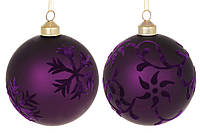Набор (9шт.) ёлочных шаров с узором 10см, цвет - пурпурный , 2 дизайна