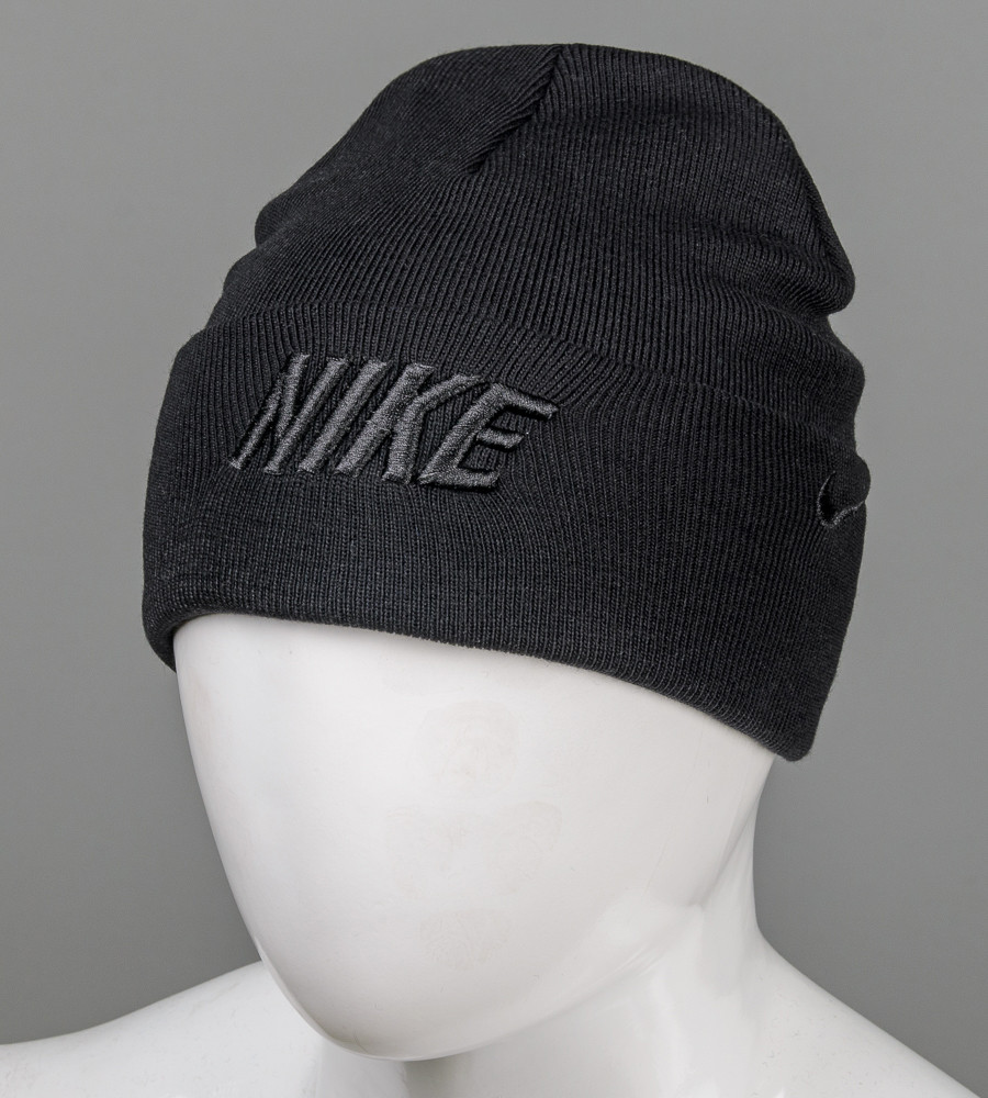Шапка молодіжна з подвійною вишивкою NIKE (m34), Чорний з чорним