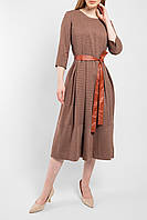 Платье женское миди с поясом коричневое в клетку Modna KAZKA MKPR2117-2