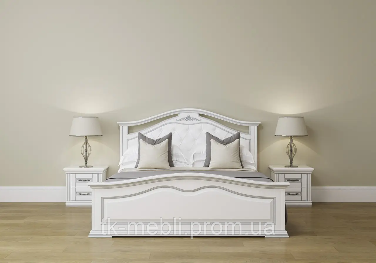 Кровать двуспальная деревянная Маргарита мягкое изголовье (цвет белый) - фото 2 - id-p797160865