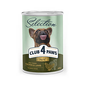 Вологий корм Club 4 Paws Premium Selection Клуб 4 лапи для дорослих собак паштет з куркою та ягням, 0,4 КГ
