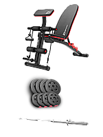 Набор Hop-Sport Premium 39 кг со скамьей HS-1035 и штангой