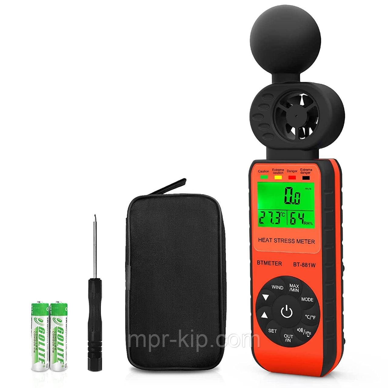 Анемометр 881W з WBGT 4 в 1, діапазон 0,7~30 м/с, 0 ~ +50℃, 0,1% ~ 99,9%, сфера Вернера