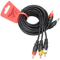 Шнур з'єднувальний 3RCA x 3RCA, gold, HQ, 3м