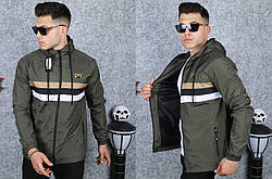 Чоловіча ветровка з плащової тканини CAT Khaki, Куртка кельми Хакі, плащівка на змійці з капюшоном. Чоловічий одяг