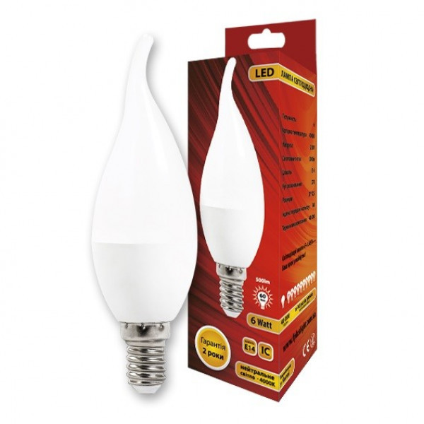 Лампочка світлодіодна Е14 6W 4000К (білий нейтральний). F+LIGHT C37L