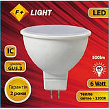 Лампочка світлодіодна GU5.3-12V 6W 3200К (білий теплий). F+LIGHT MR16, фото 2