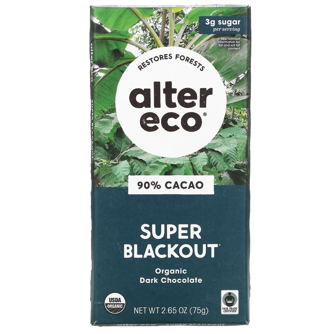 Alter Eco, плитка органического темного шоколада, экстра черный, 90% какао, 75 г (2,65 унции) Киев - фото 1 - id-p1678043121