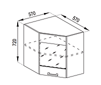 Кухня Марта верхняя угловая секция В 57х57Ск фасад стекло высота 720 мм (Світ Меблів ТМ)