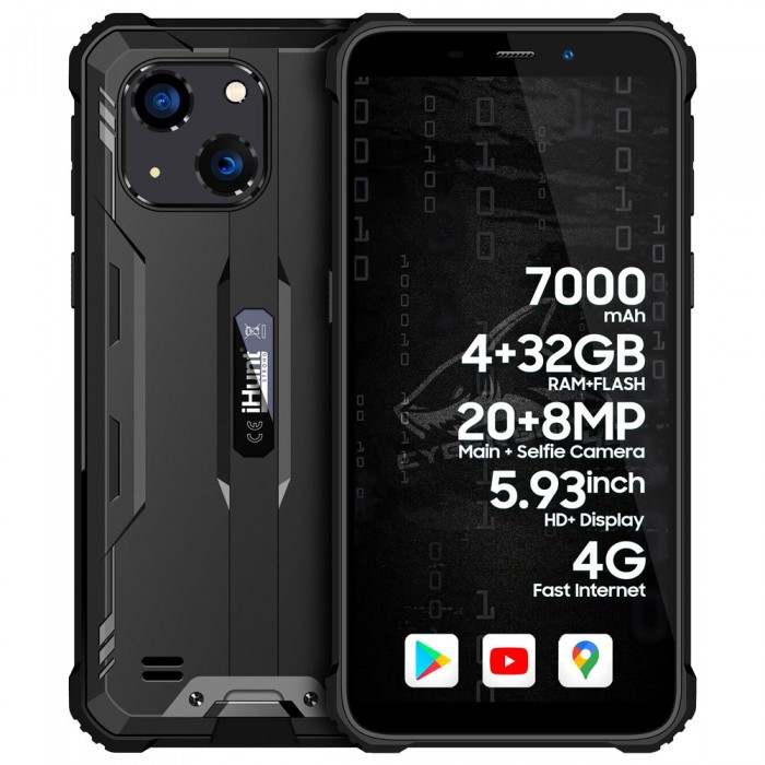Протиударний телефон захищений водонепроникний смартфон iHunt Cyber Shark 4G Black - 4/32 Гб, 7000 мАч