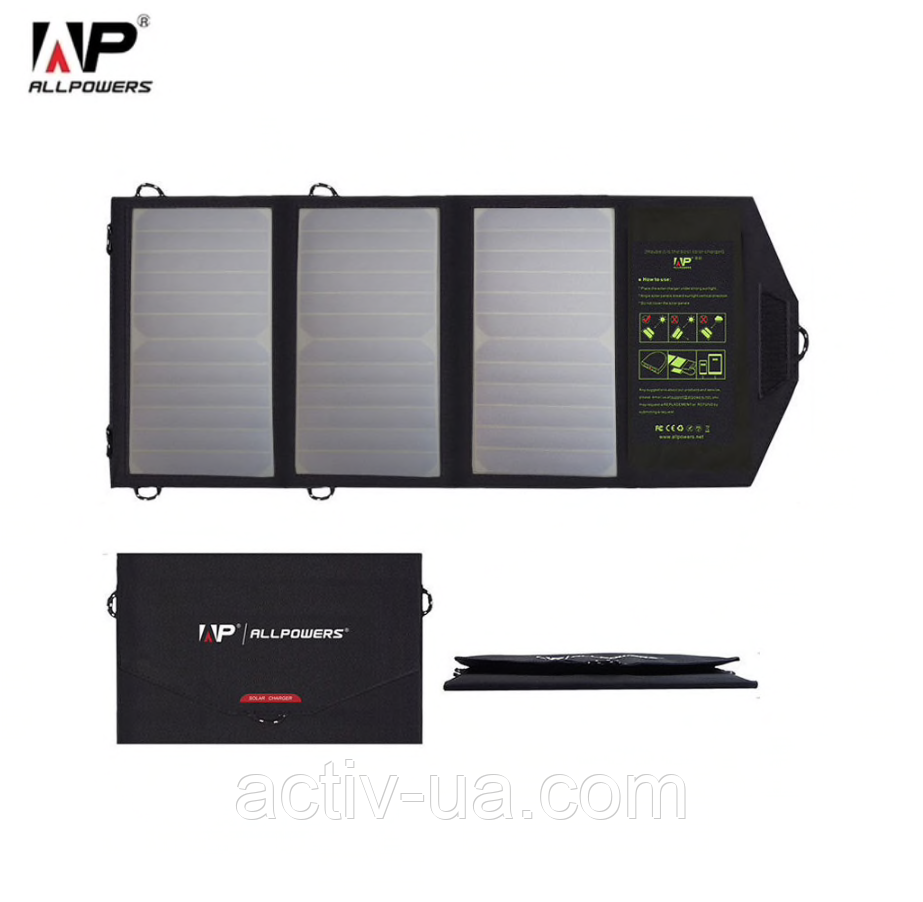 Сонячна панель Allpowers AP-SP5V21W, вологозахищена, 2 USB виходи, 21W, 5V/2.1А