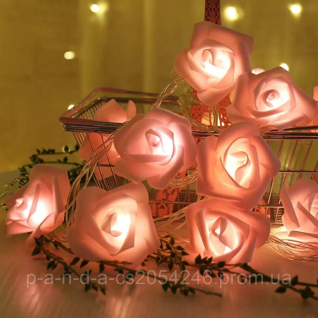 Світлодіодна гірлянда 3м 30 LED рожеві квіти Троянди, фото 1