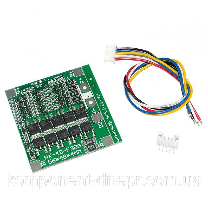BMS контролер для 4-х Li-Ion батарей 14,8 / 16,8В 30A з балансиром HX-4S-F30A, фото 1