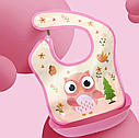 Слинявчик силіконовий з кишенькою 970-1  Рожевий Сова, фото 2