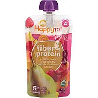 Happy Family Organics, Happytot, клетчатка и белок, этап 4, органические груши, малина, морковь и мускатная