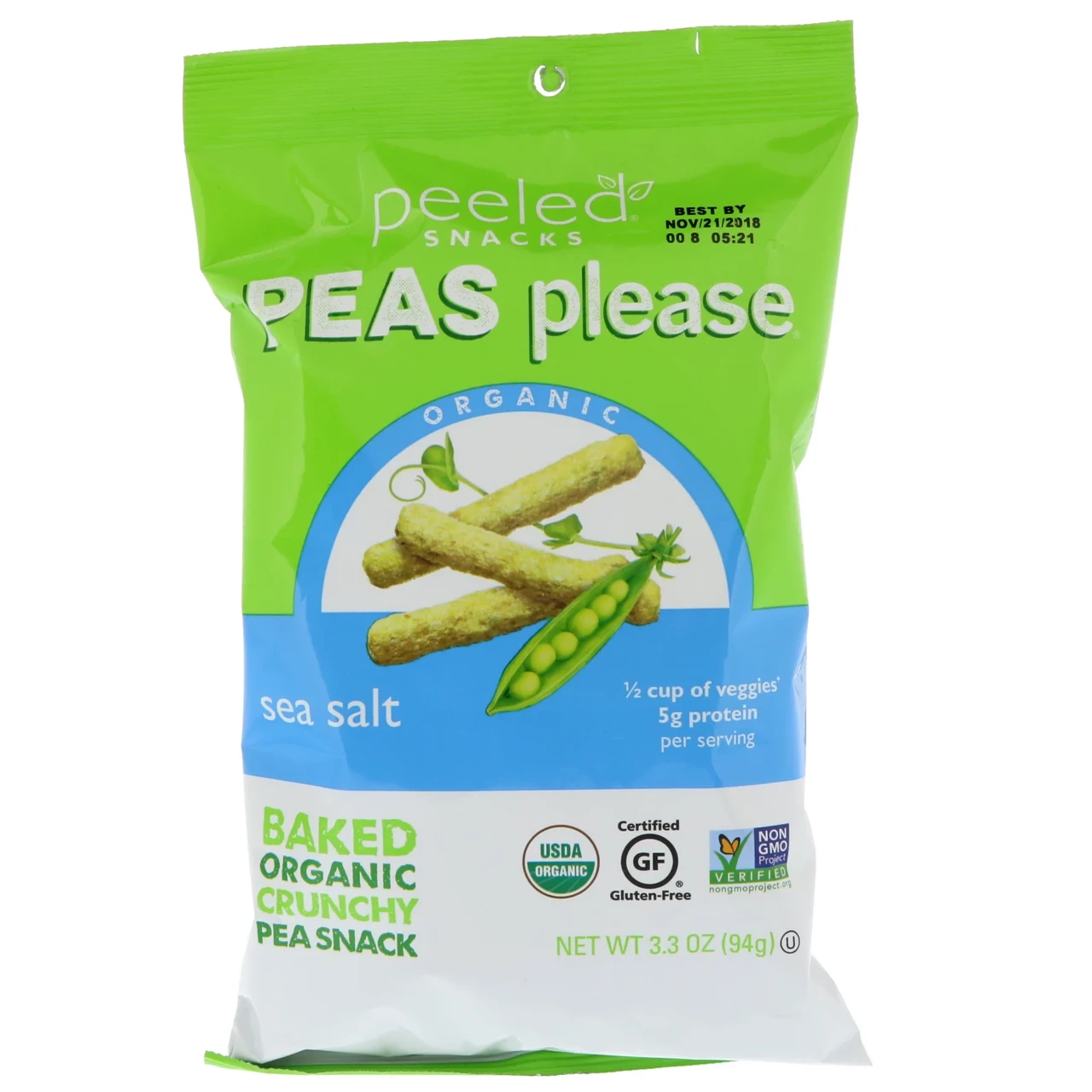 Peeled Snacks, Organic, Peas Please, Sea Salt, 3.3 oz (94 g) (Discontinued Item) Киев - фото 1 - id-p1678047331