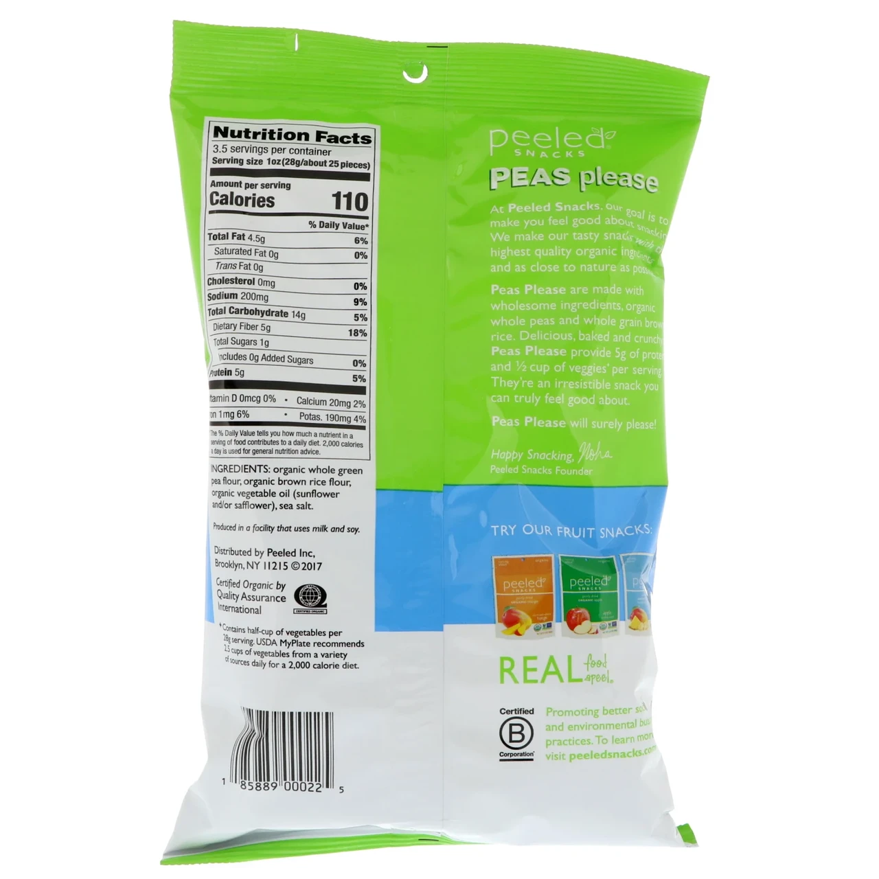 Peeled Snacks, Organic, Peas Please, Sea Salt, 3.3 oz (94 g) (Discontinued Item) Киев - фото 2 - id-p1678047331