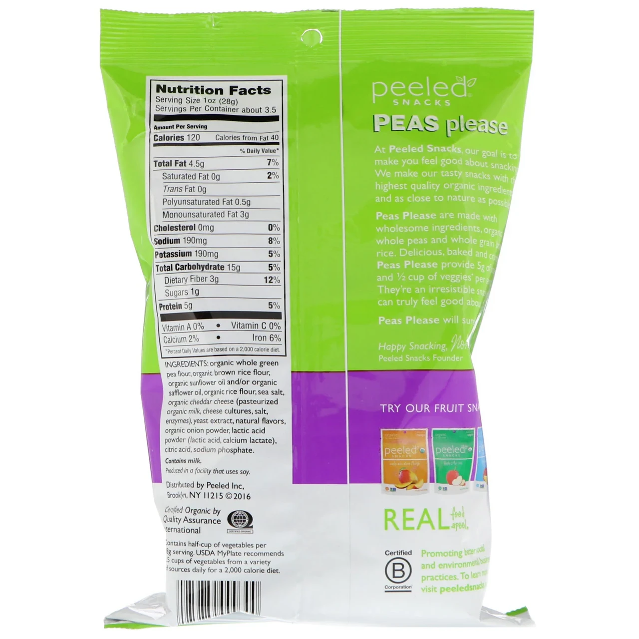 Peeled Snacks, Organic, Peas Please, White Cheddar, 3.3 oz (94 g) (Discontinued Item) Киев - фото 2 - id-p1678047334