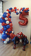 Фотозона на День Рождения для парня на 5 лет в стиле Человек Паук 4д фигура, фольгированная красная цифра