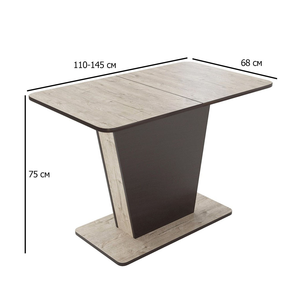 Прямокутний кухонний розсувний стіл Атлант 110-145х68 см дуб шервуд із вставкою венге магія для кухні