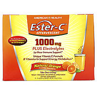 American Health, Ester-C, шипучая смесь для напитка, натуральный апельсиновый вкус, 1000 мг, 21 пакетик по