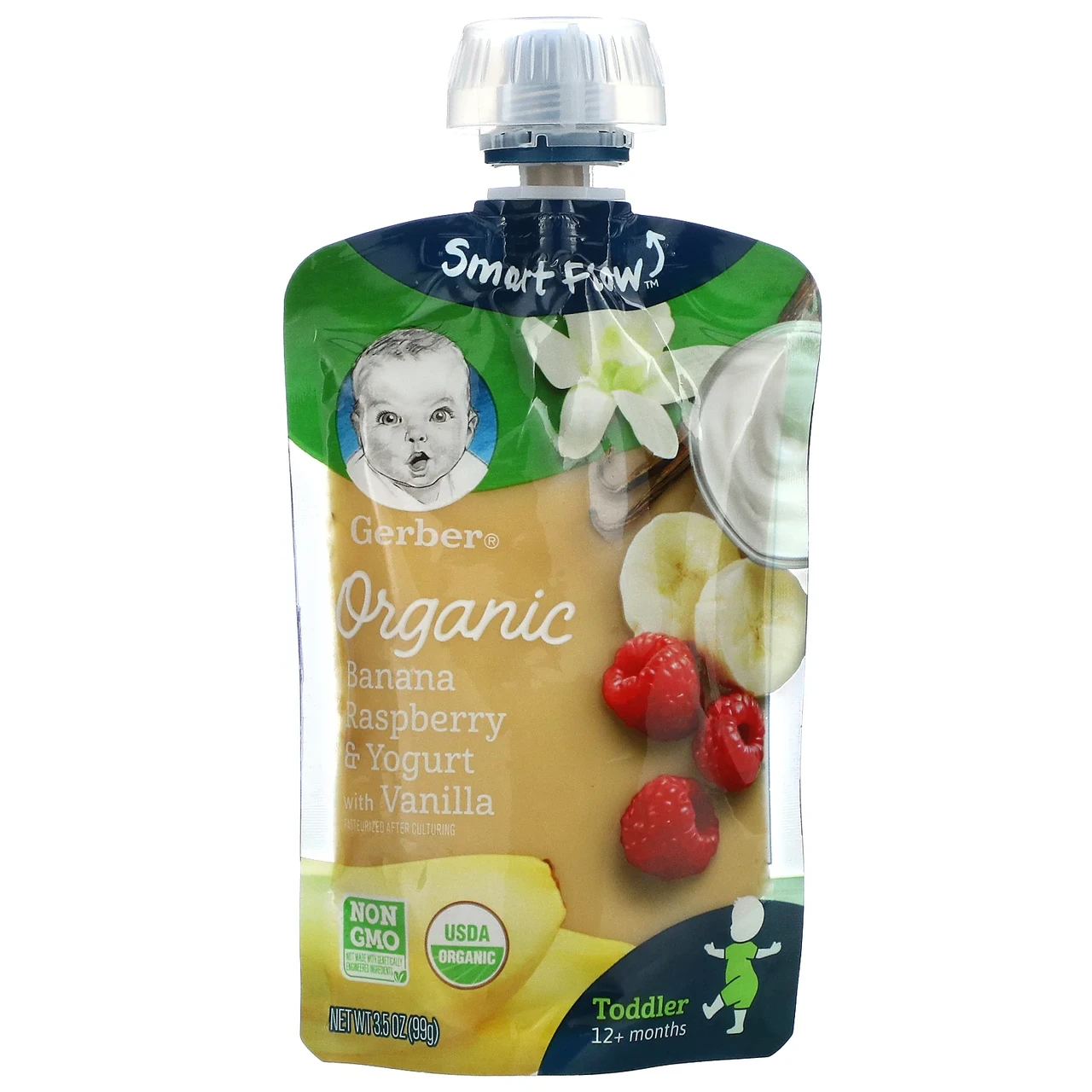 Gerber, Органическое детское питание, для детей от 12 месяцев, банановая малина и йогурт с ванилью, 99 г (3,5 - фото 1 - id-p1678071570