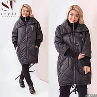 Шикарная удлиненная женская куртка на синтепоне 100 Ткань "Плащевка" 52, 54, 56 размер 52