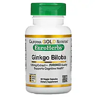 California Gold Nutrition, EuroHerbs, экстракт гинкго билоба, европейское качество, 120 мг, 60 растительных