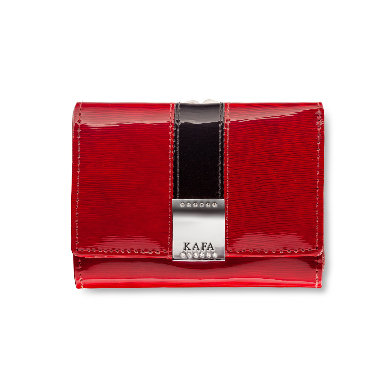 Компактный женский кожаный кошелек Kafa лаковый с блокировкой RFID-сигналов, красный (fb) - фото 2 - id-p1678128932