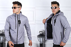 Чоловіча ветровка з плащової тканини NIKE (Найк) Grey, Куртка кельми сіра, плащівка на змійці з капюшоном