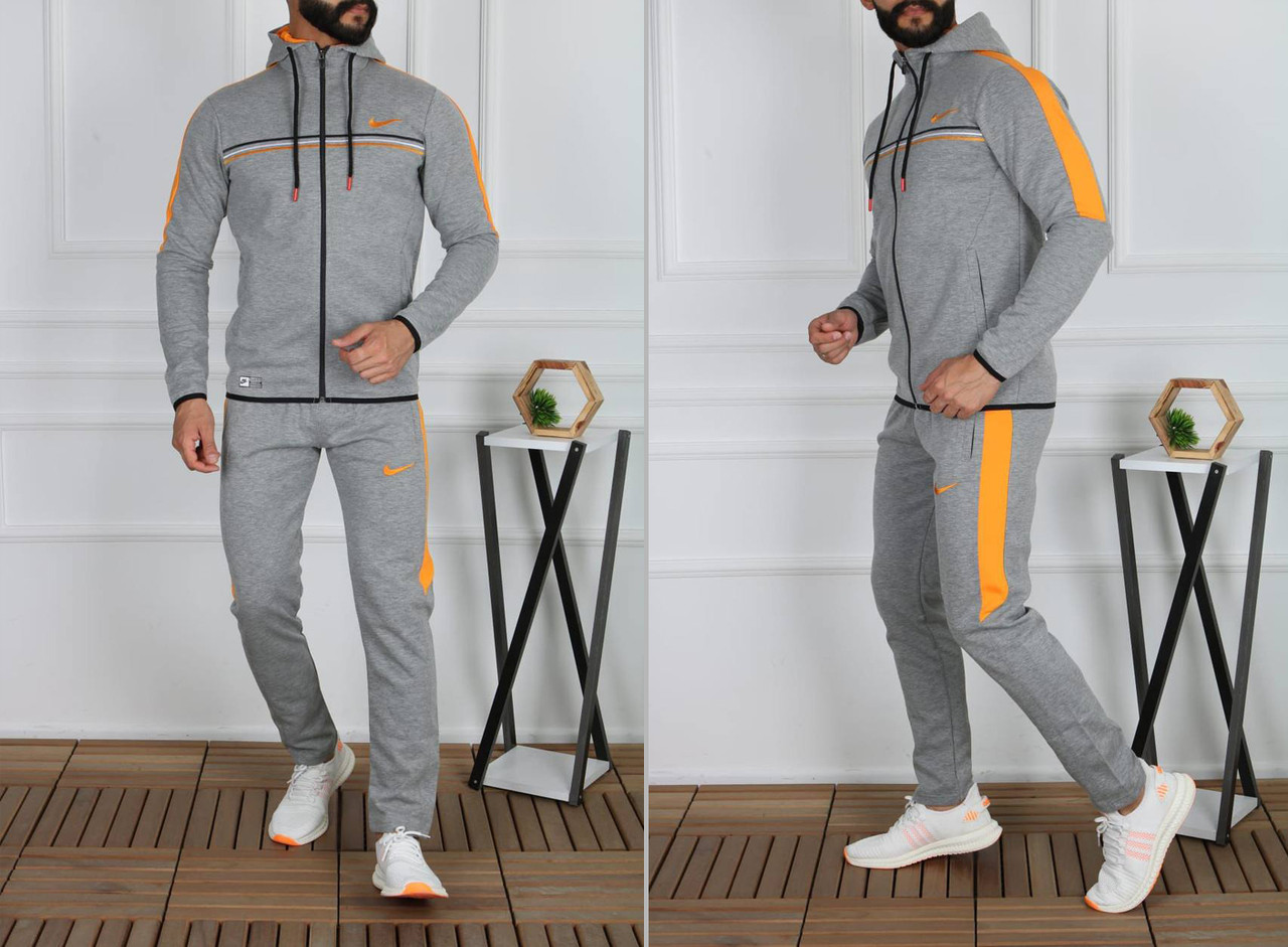 Чоловічий спортивний трикотажний костюм Nike (Найк) Grey, Туреччина, весняний осінній, сірий. Чоловічий одяг, фото 1
