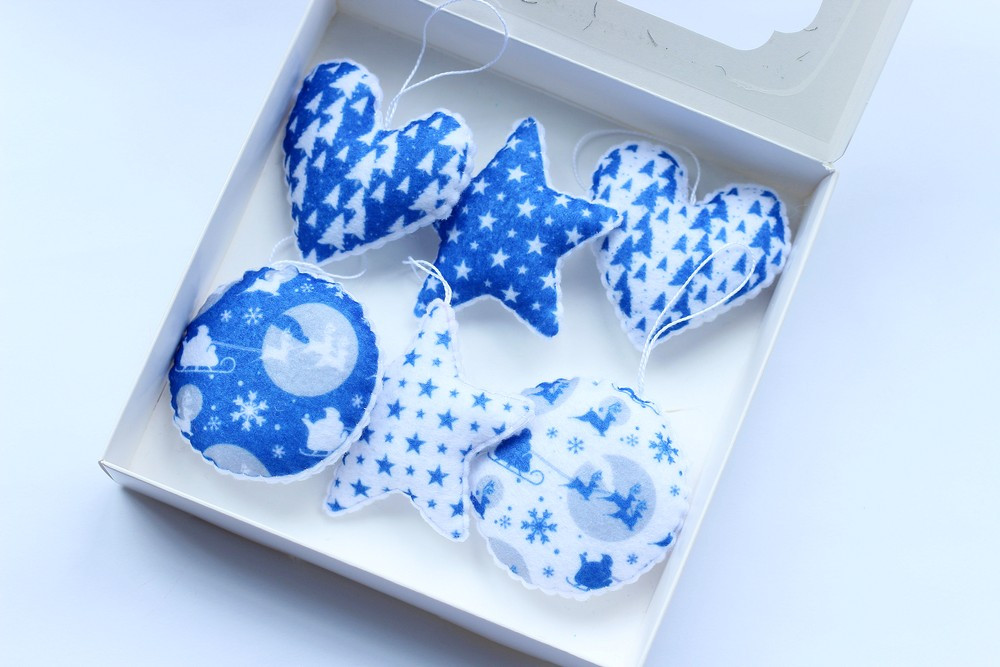 Набір подарунковий з фетру Pugovichok "Серце, куля, зірка" Біло-синій (SUN5152), фото 1