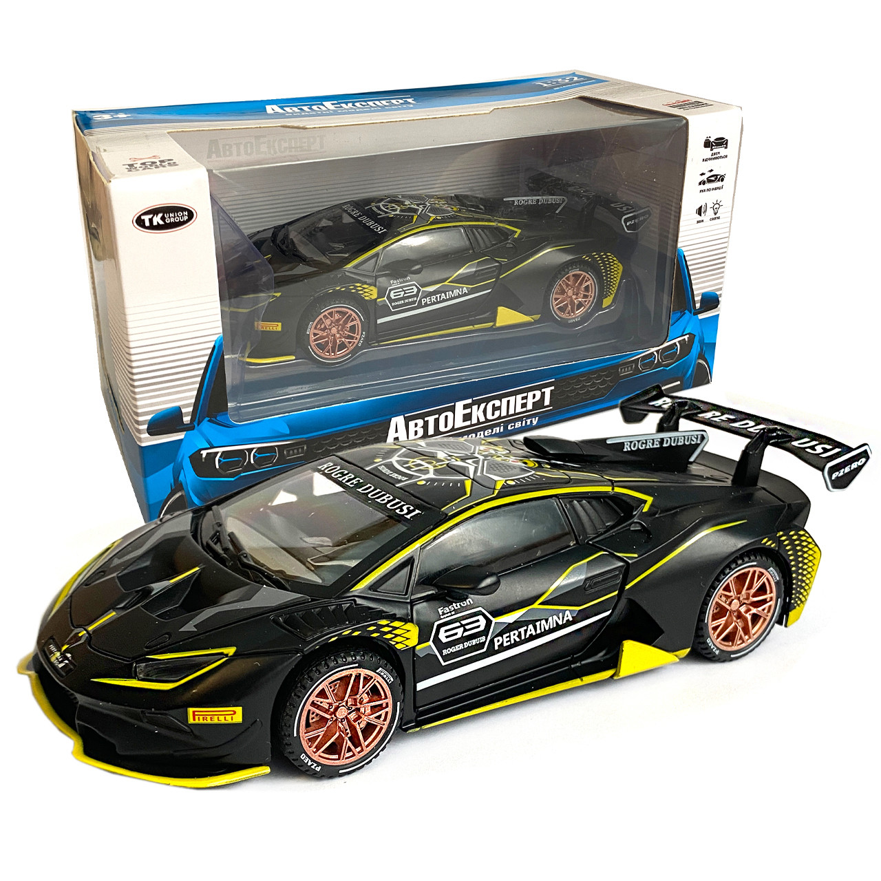 Іграшкова машинка металічна Lamborghini PERTAMAX TURBO (Ламборгіні) "АвтоЕксперт", чорна, світло, звук, інерція, відкр двері,, фото 1