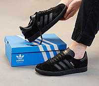 Кроссовки мужские Adidas Gazelle Totall Black ( Черные) Адидас Газель полностью Замшевые кеды низкие Вьетнам