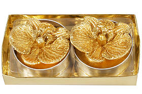 Набір свічок з воску в металевих свічниках Золота орхідея 5,2 см* 2 шт