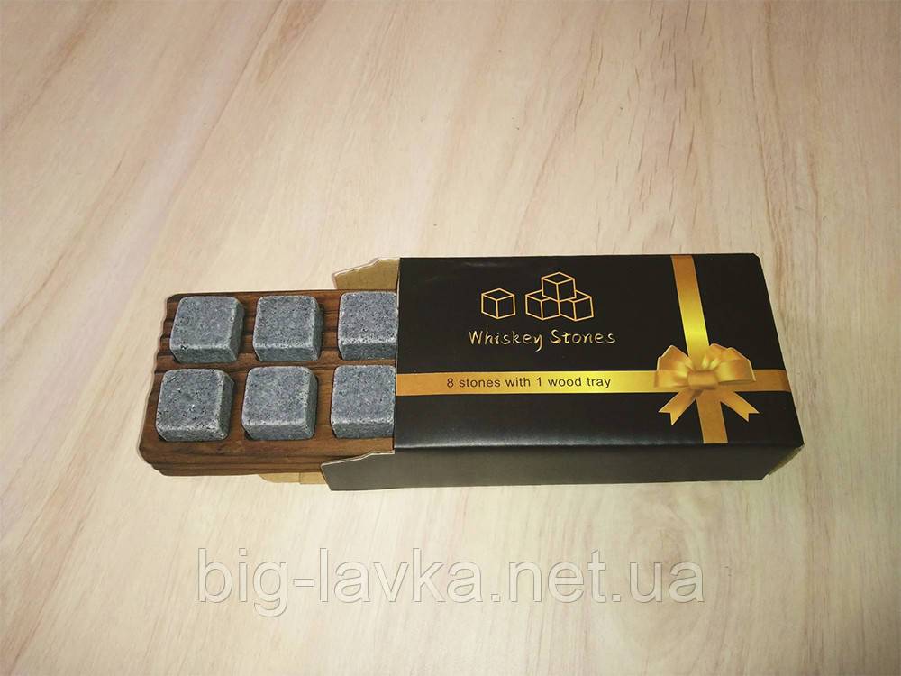 Камені для віскі Охолоджувальні камені для напоїв Whisky Stones 8 шт Дерев'яна коробка Сірий, фото 1
