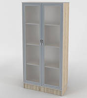 Современный шкаф стеллаж полочный закрытый со стеклянными дверями ШС-848 модульный Тиса Мебель
