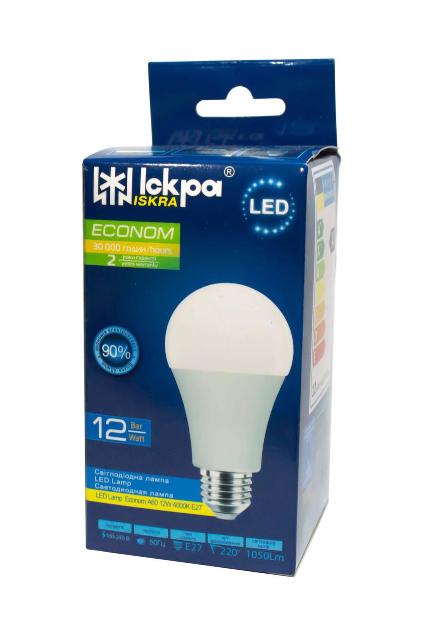 Лампа світлодіодна Iskra LED ECONOM 12W (аналог 70 Вт) цоколь E27 колба A60 4000K (білий світ)
