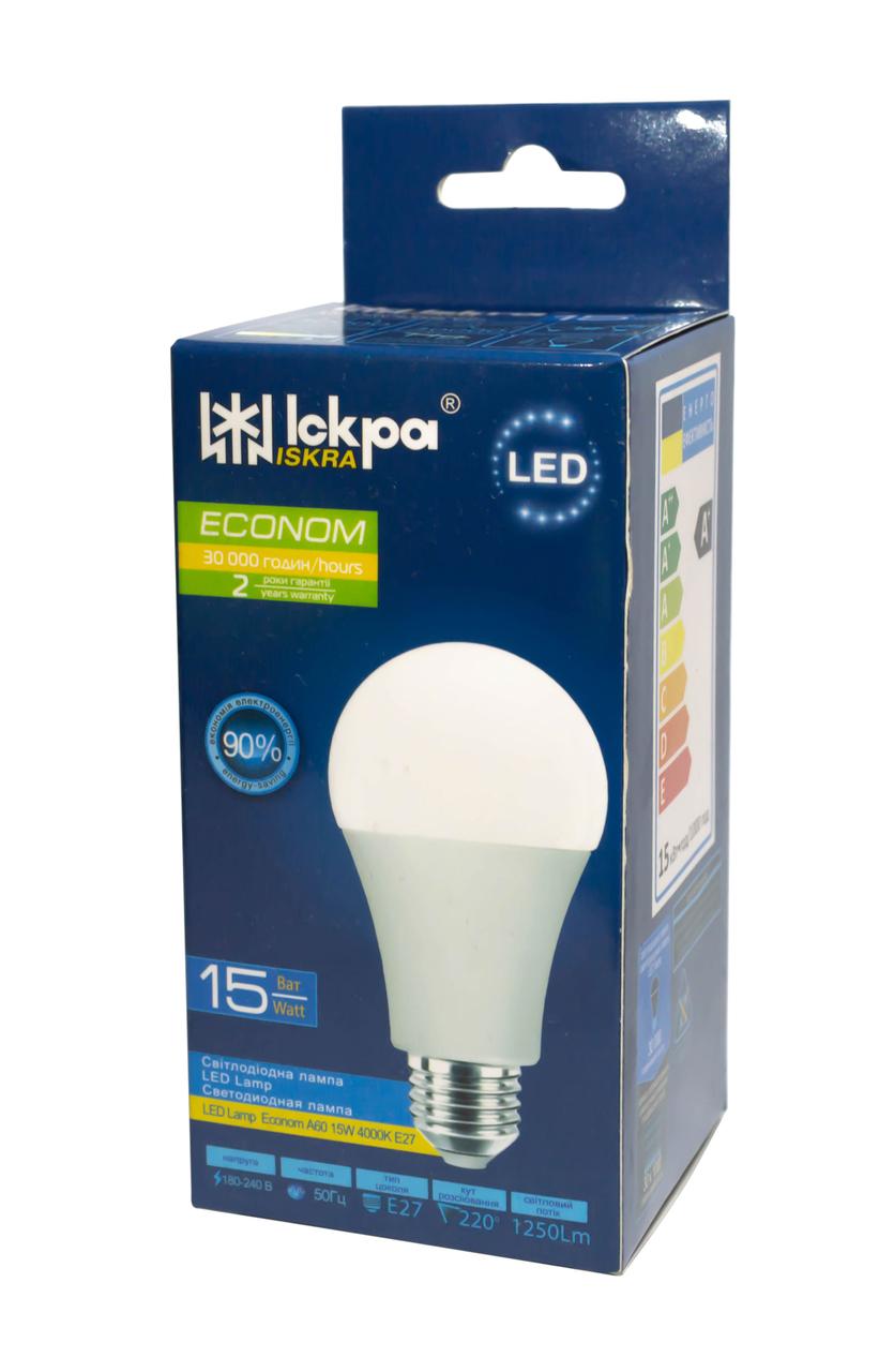 Лампа світлодіодна Iskra LED ECONOM 15W (аналог 90 Вт) цоколь E27 колба A60 4000K (біле світло) (10 шт)