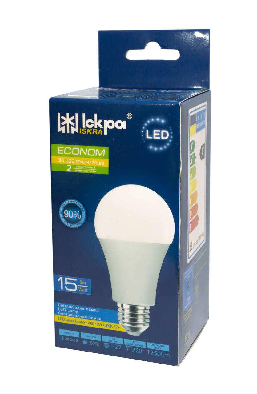 Лампа світлодіодна Iskra LED ECONOM 15W (аналог 90 Вт) цоколь E27 колба A60 4000K (біле світло)