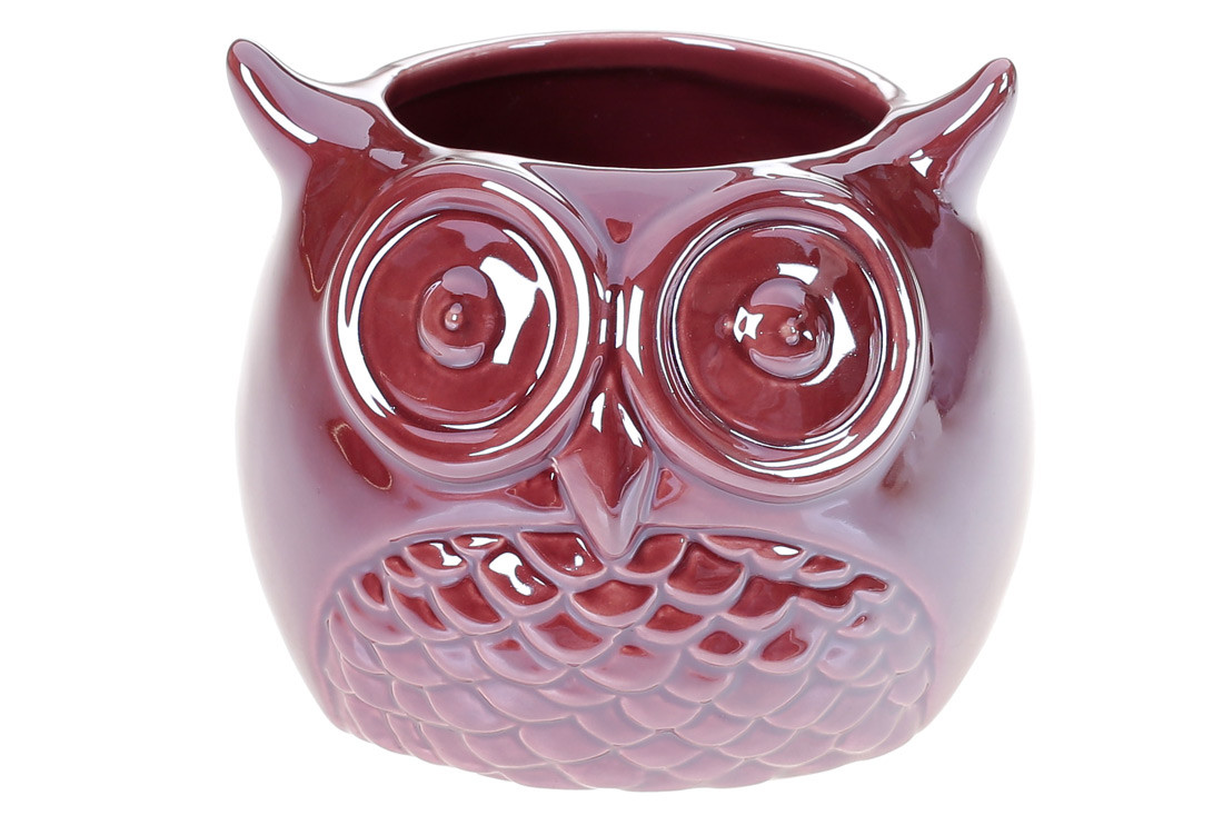 Ваза керамічна Сова 10*11*11.5 см, колір — бордовий перламутр, в пакованні 2 шт. (733-375)