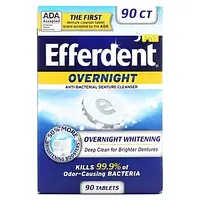 Efferdent, антибактеріальний засіб для очищення зубних протезів, нічне вибілювання, 90 таблеток