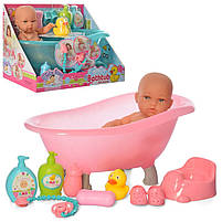 Пупс 8615-8618 розміром 30см, ванна 39см, соска, горщик, пляшечка, качечка, флакони, 2 кольори, в коробці 40-29-23см, фото 2