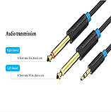 Аудіо кабель Vention 3.5 мм minijack до двох 6.5 мм Jack для мікшера, підсилювача, гітари позолочені контакти 3 м Чорний BACBI, фото 6