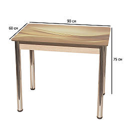 Кухонний стіл зі скляною стільницею фотодрук Далас Хвиля 90х60 см дуб сонома на хромованих ніжках