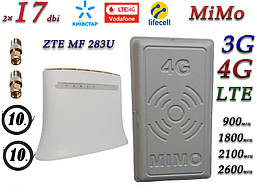 Повний комплект 4G/LTE/3G WiFi Роутер ZTE MF 283U MiMo антена 2×17 dbi Київстар, Vodafone, Lifecell
