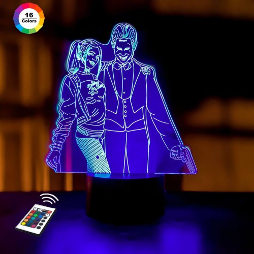 3D нічник "Джокер і Харлі Квін" (УВАЧНЕ ЗОБРАЖЕННЯ) подарункове паковання + 16 кольорів + пульт ДК 3DTOYSLAM