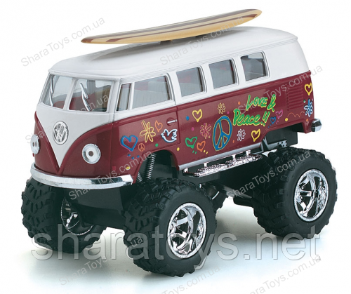 Копия машины "Kinsmart" 1962 Volkswagen Classical Bus printing и wooden surfboard (Off Road)